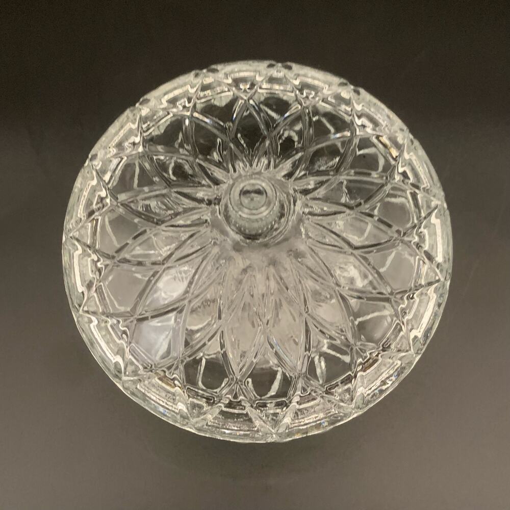 Vintage KIG Indonesia Glass Candy Dish Bowl With Lid Diamond Cut Round Pressed - Picture 2 of 10